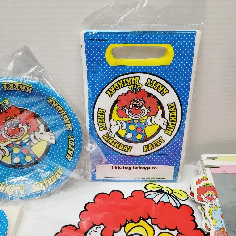 Vtg Circus Clown Carrousel Party Supplies Favors Invitations Loot Bags Games NOS